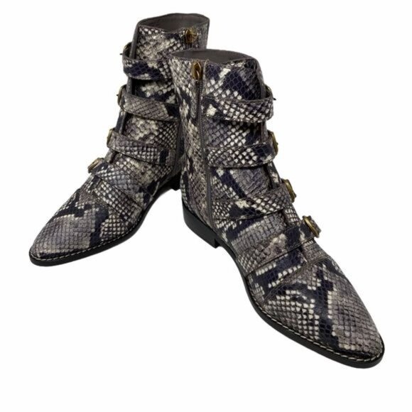 J Crew Multi Buckle Boots in Snake Embossed Leather Size 6.5 NIB - Picture 6 of 8